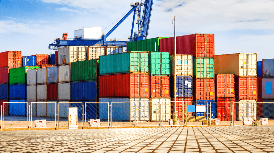 shipping container with stacks of container